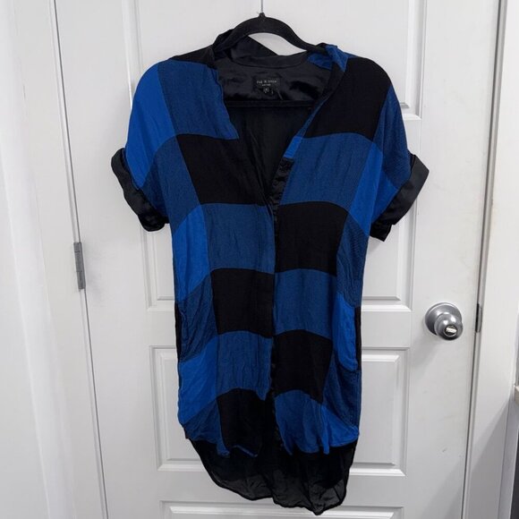 Rag & Bone Shirt Dress size 2 Cooper Plaid Blue Wool Blend - Picture 1 of 3